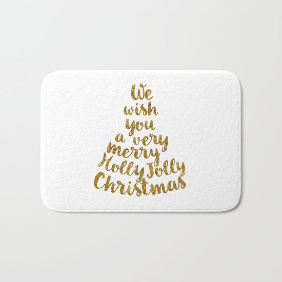 Holly Jolly Christmas - Gold glitter Typography Bath Mat