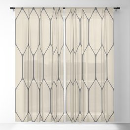 Long Honeycomb Minimalist Geometric Pattern in Retro Charcoal Gray and Beige Sheer Curtain