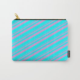 [ Thumbnail: Plum & Aqua Colored Stripes/Lines Pattern Carry-All Pouch ]