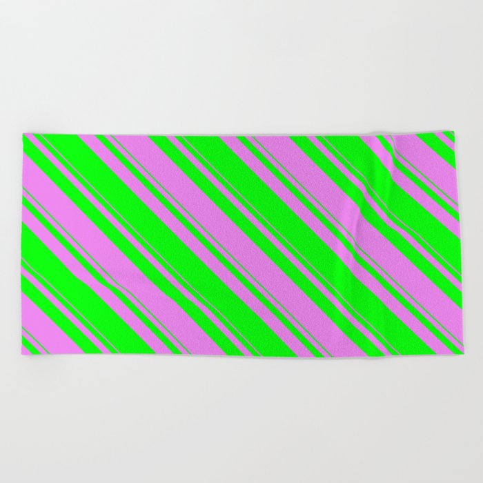 Violet and Lime Colored Stripes Pattern Beach Towel