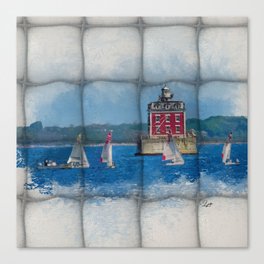 Lighthouse and Sail Nautical Art Print Canvas Print