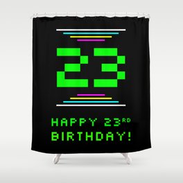 [ Thumbnail: 23rd Birthday - Nerdy Geeky Pixelated 8-Bit Computing Graphics Inspired Look Shower Curtain ]