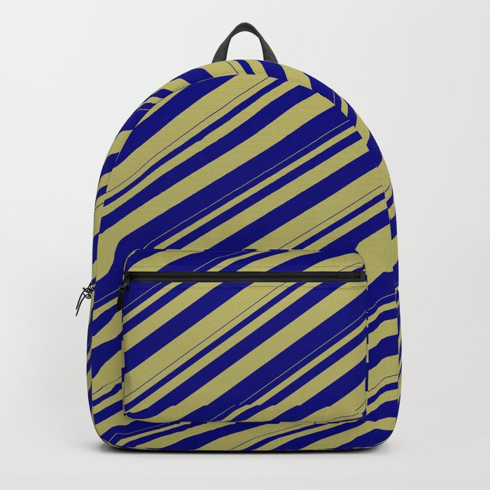 Dark Khaki and Blue Colored Lines Pattern Backpack