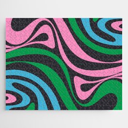 New Groove Retro Swirl Abstract Pattern Pink Black Blue Green Jigsaw Puzzle