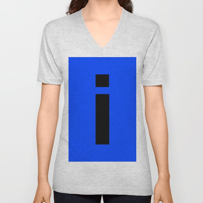 letter I (Black & Blue) V Neck T Shirt