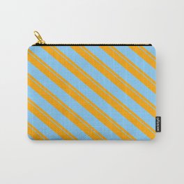 [ Thumbnail: Orange & Light Sky Blue Colored Striped/Lined Pattern Carry-All Pouch ]