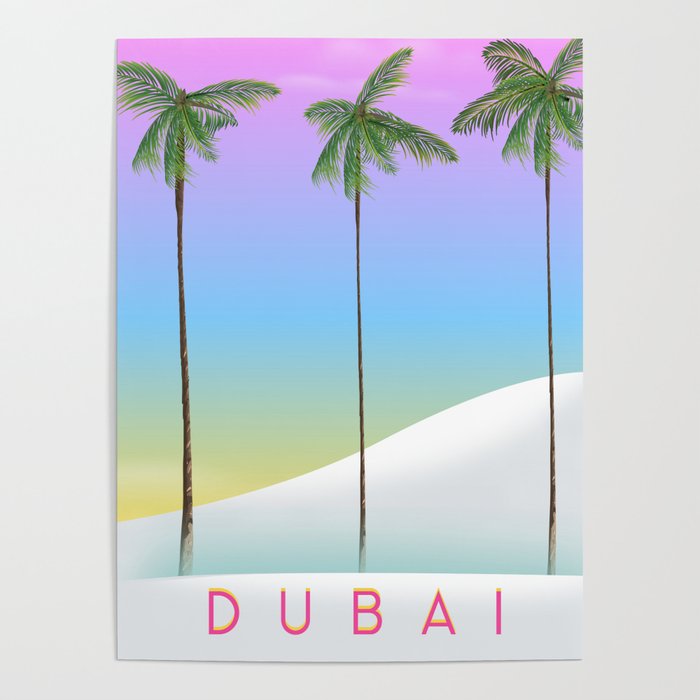 Dubai desert and palms travel poster Poster
