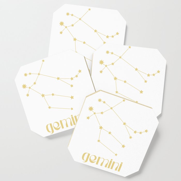 Gemini Sign Star Constellation, Gold Minimalist Groovy Font, Zodiac Sign  Coaster