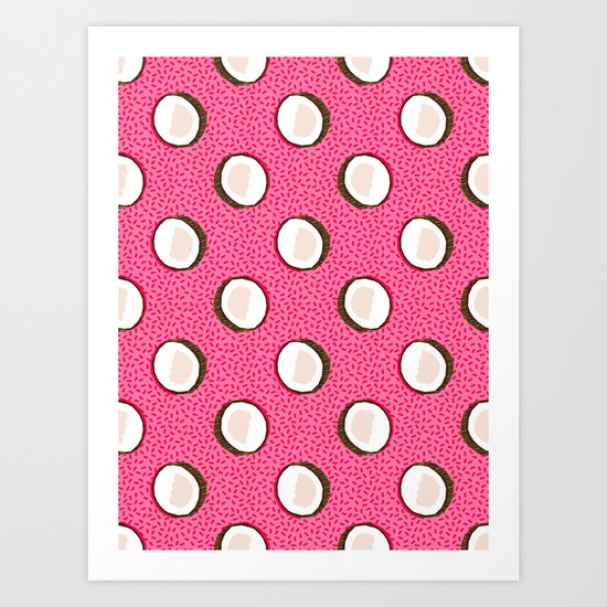 Coconuts memphis pattern retro 80s throwback style classic tropical summer vibes Art Print