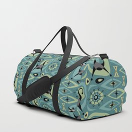 Mid Century Cat Abstract - Blue Duffle Bag