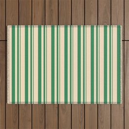 [ Thumbnail: Sea Green & Bisque Colored Stripes Pattern Outdoor Rug ]