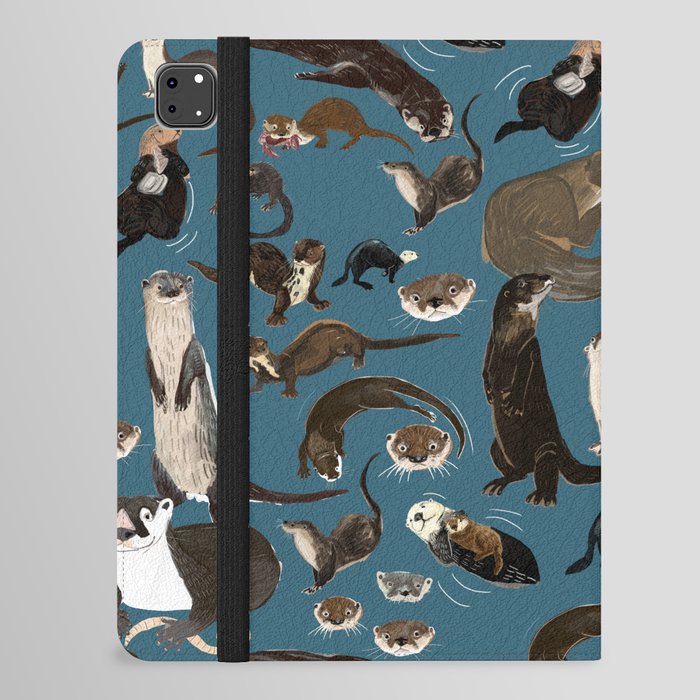 Otters of the World pattern in teal iPad Folio Case