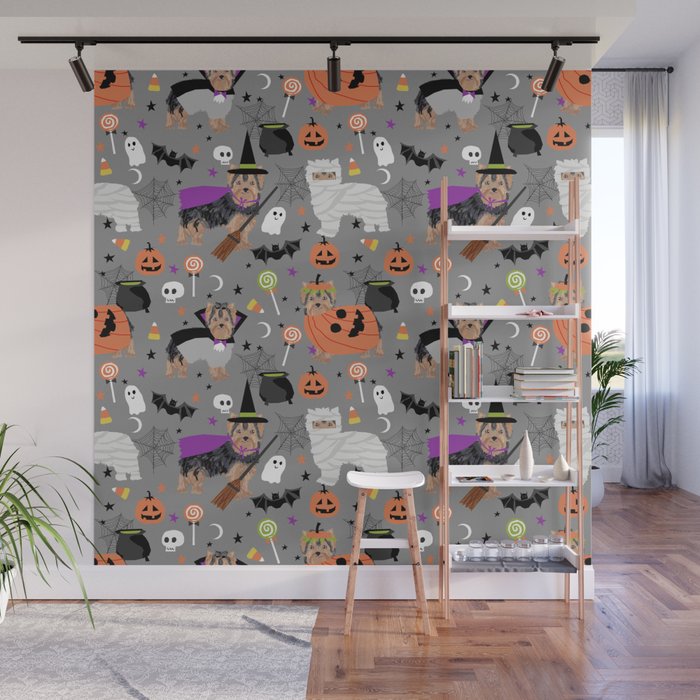 Yorkie halloween costumes pumpkin mummy witch vampire ghost yorkshire terrier Wall Mural