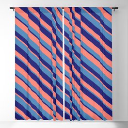 [ Thumbnail: Blue, Midnight Blue, and Salmon Colored Stripes Pattern Blackout Curtain ]