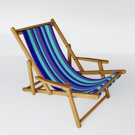 [ Thumbnail: Dark Blue, Dark Slate Blue & Turquoise Colored Pattern of Stripes Sling Chair ]