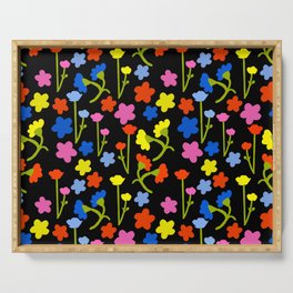 Colorful 80’s Summer Flowers On Black Serving Tray