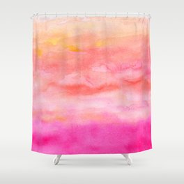 Bright pink orange sunset watercolor hand painted Shower Curtain