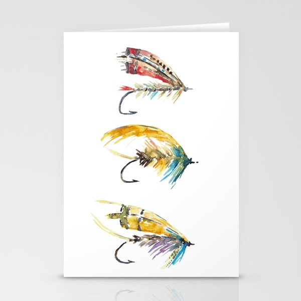 Fly Fishing lure watercolor Stationery Cards