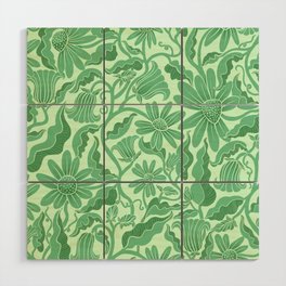 Monochrome Florals Green Wood Wall Art