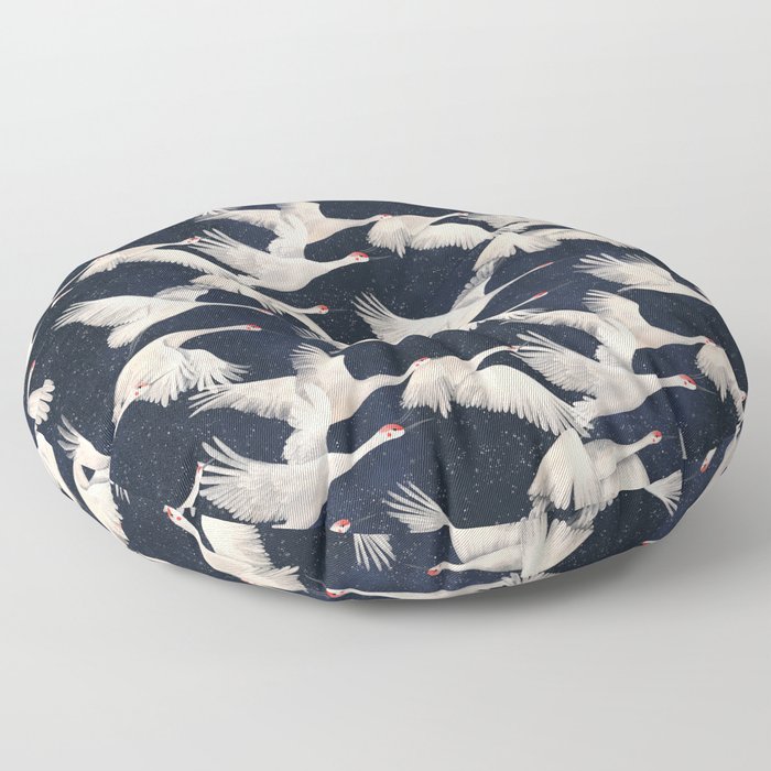 Flying Cranes - Night Floor Pillow