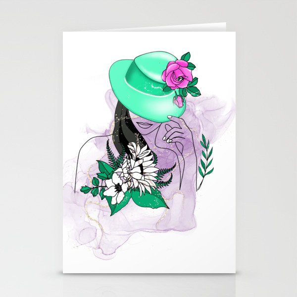 Women face with flowers Stationery Cards