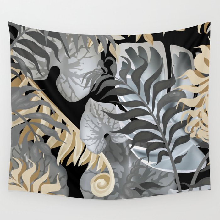 Exotic Leafy Floral, Botany Print Wall Tapestry