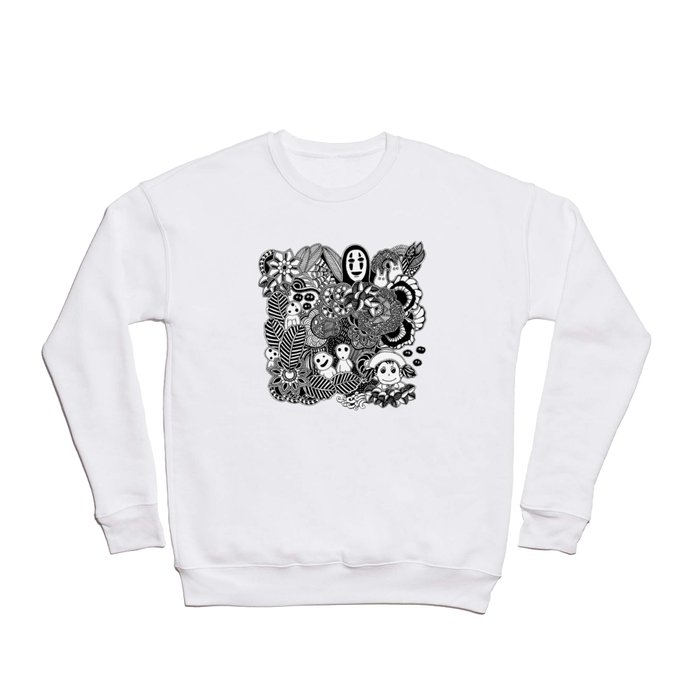 Ghibli  inspired black and white doodle art Crewneck Sweatshirt