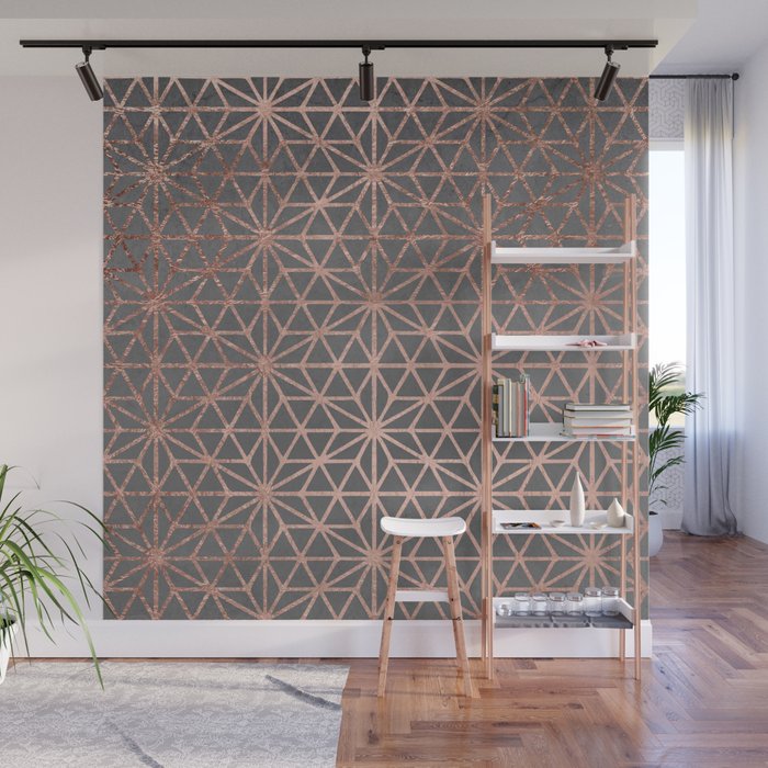 Modern rose gold stars geometric pattern Christmas grey graphite concrete industrial cement Wall Mural