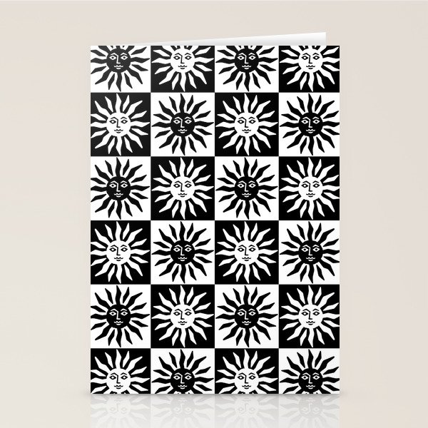 Mid Century Modern Sun Pattern Black and White Stationery Cards by Tony