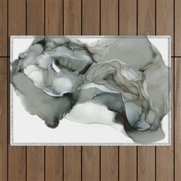 Charcoal Smoke Abstract 32622 Alcohol Ink  Modern Painting by Herzart Outdoor Rug