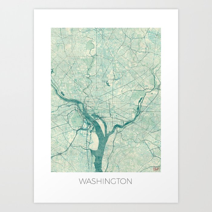 Washington Map Blue Vintage Art Print