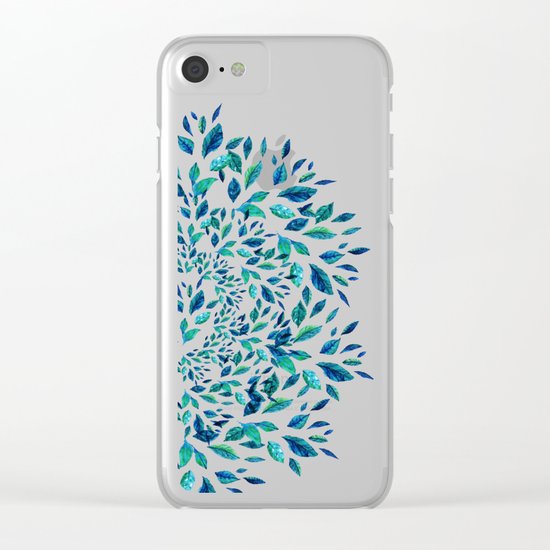 Blue Leaves Mandala Clear iPhone Case