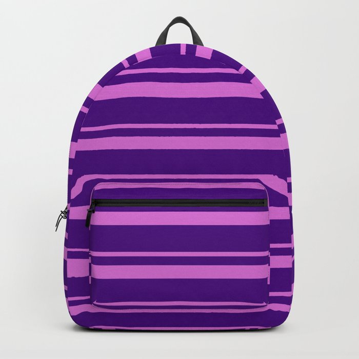 Orchid and Indigo Colored Lined/Striped Pattern Backpack