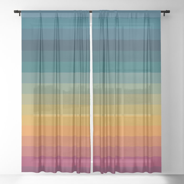 Colorful Abstract Vintage 70s Style Retro Rainbow Summer Stripes Sheer Curtain