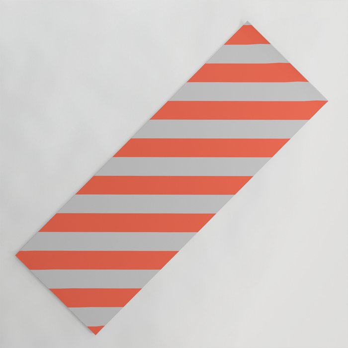 Light Grey and Red Colored Striped/Lined Pattern Yoga Mat