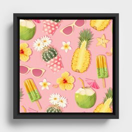 Pastel Summer Cactus Glasses Popsicle Flowers Pineapple Framed Canvas