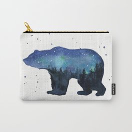 Forest Bear Silhouette Watercolor Galaxy Carry-All Pouch | Space, Forest, Northernlights, Animal, Watercolorgalaxy, Illustration, Polarbear, Bear, Galaxy, Watercolor 