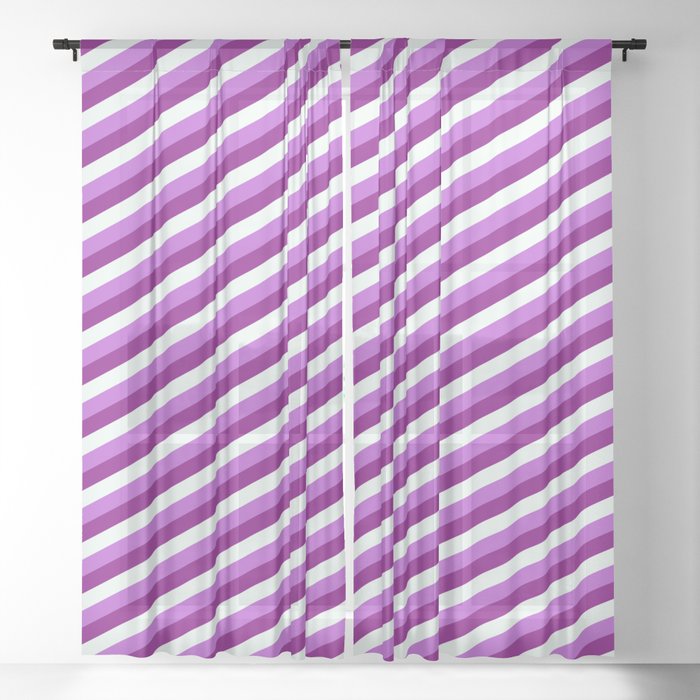 Mint Cream, Orchid, and Purple Colored Stripes/Lines Pattern Sheer Curtain