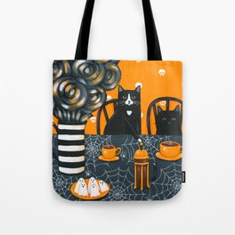 Halloween French Press Coffee Cats Tote Bag