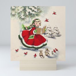 Vintage Christmas Girl Mini Art Print