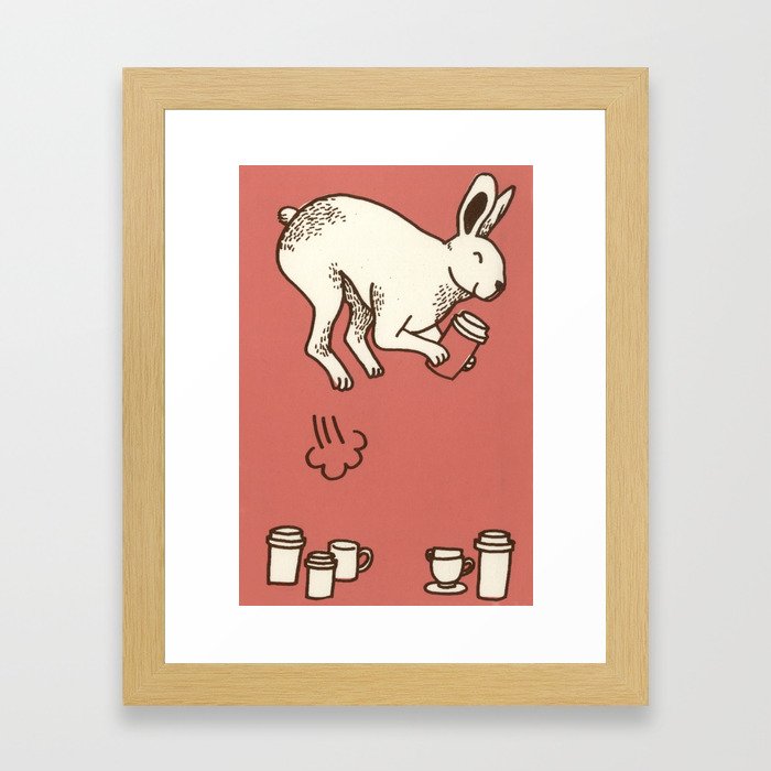 Too Much Coffee with Rabbit Framed Art Print
