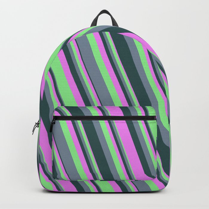 Violet, Light Green, Light Slate Gray, and Dark Slate Gray Colored Lined Pattern Backpack