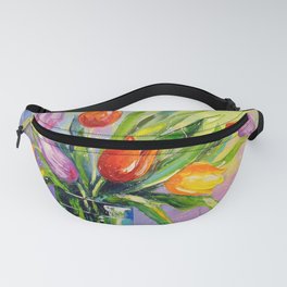 Bouquet of multi-colored tulips Fanny Pack