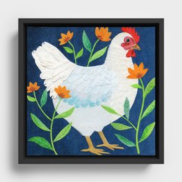 White Chicken Framed Canvas