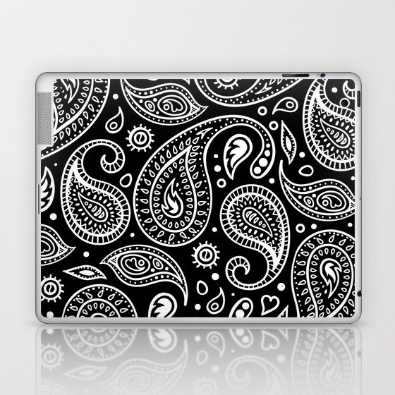 Black and White Bandana Paisley Pattern For Real Riders Laptop & iPad Skin