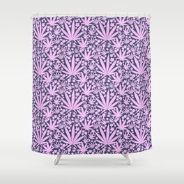 70’s Style Pastel Pink Cannabis And Flowers On Navy  Shower Curtain