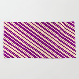 [ Thumbnail: Purple & Tan Colored Lines/Stripes Pattern Beach Towel ]