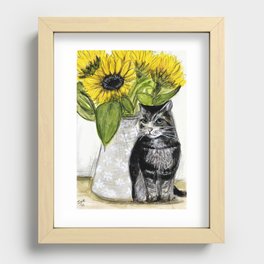 Pussy and Flowers Recessed Framed Print