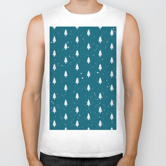 Christmas Trees Pattern Teal Biker Tank