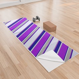 [ Thumbnail: Lavender, Dark Blue, Dark Violet, and Dark Grey Colored Lined Pattern Yoga Towel ]